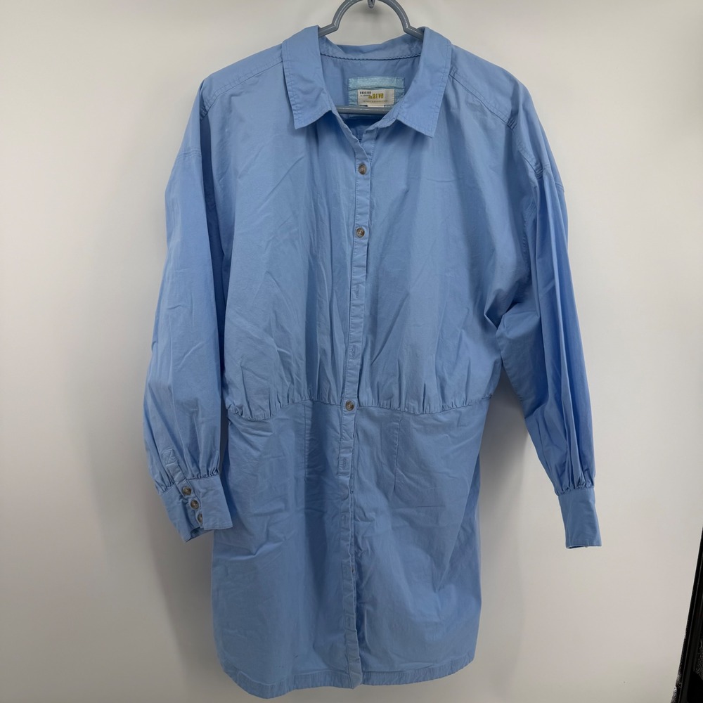 Maeve Anthropologie Light Blue Cotton Cinched Mini Shirt Dress 1X OP1876325